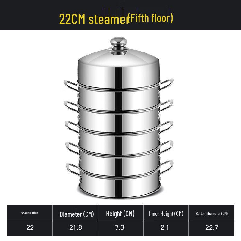 Xihe Stainless Steel 5-Layer Steamer Pot with Lid