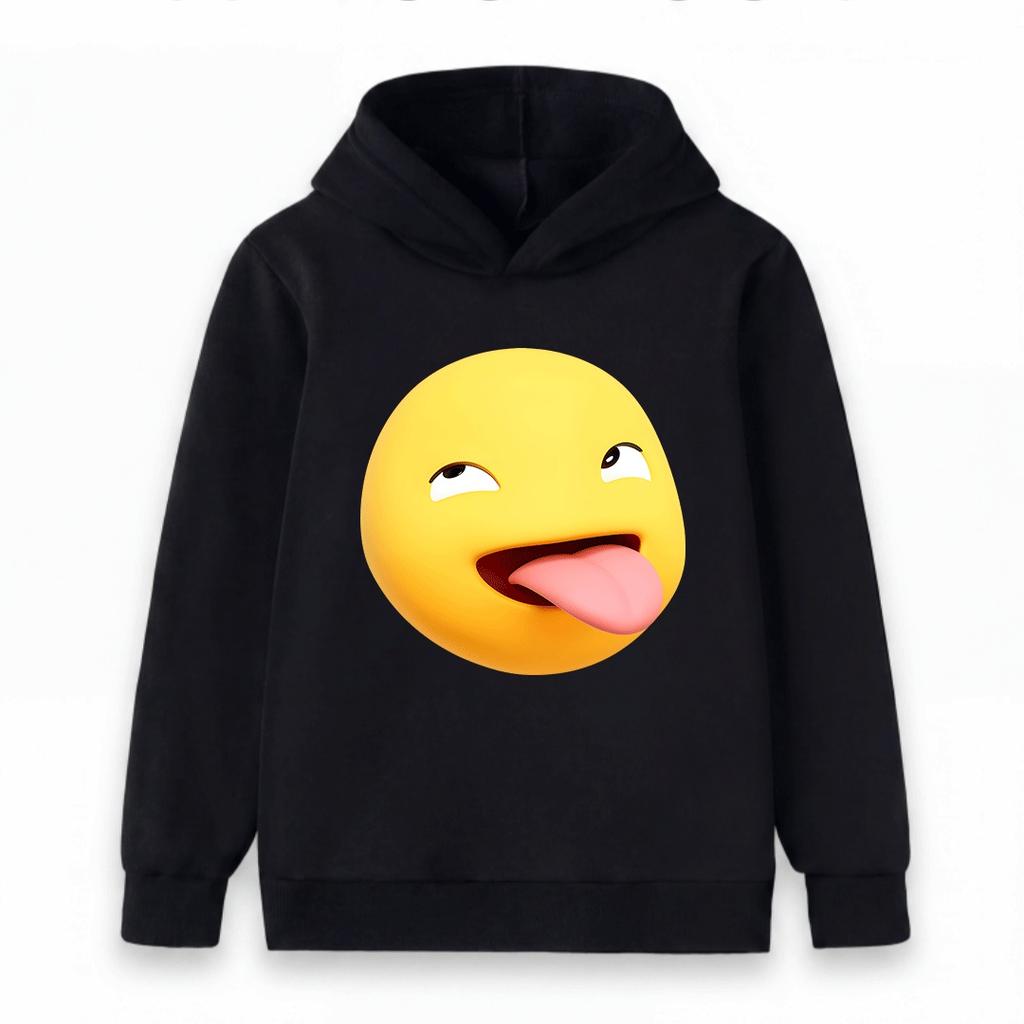 Kids Boys Girls Hooded Sweatshirt, Funny 3D Sly Tongue Out Emoji Print Casual Pullover Hoodie Soft Long Sleeve Loose Top for Daily School Holiday Wear