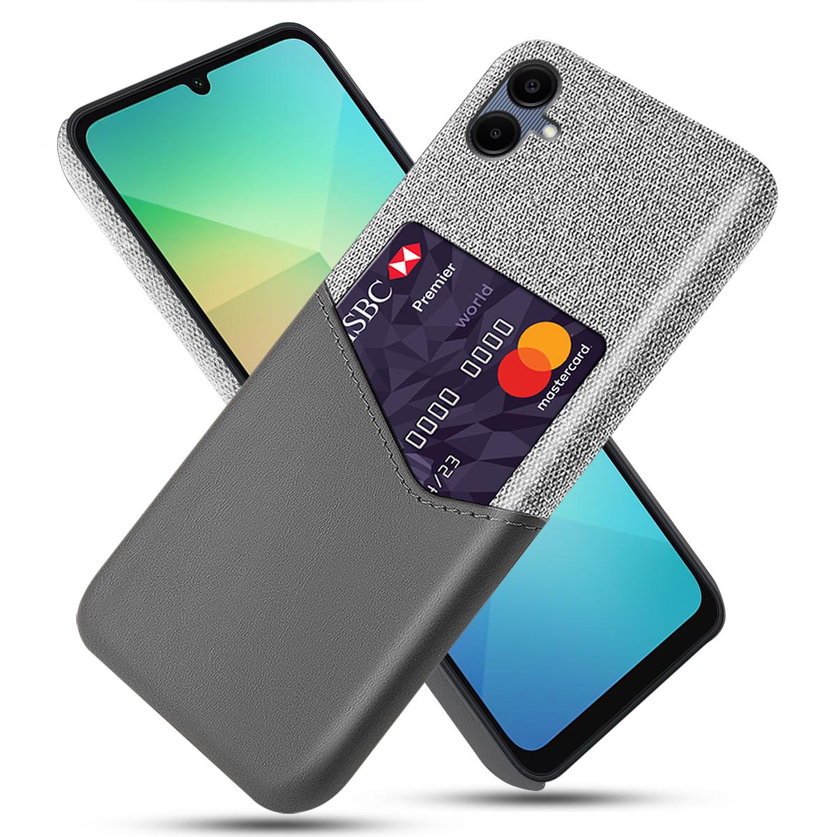 

For Samsung Galaxy A06 4G Case Cloth Texture PU Leather Hard PC Card Slot Phone Cover Grey