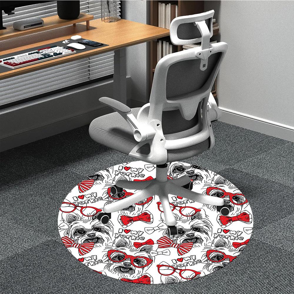 1pc Yorkie PatternChair Carpet for Office, Indoor Non-Slip Washable Polyester Fiber Carpet, Mat For Office, Machine Washable