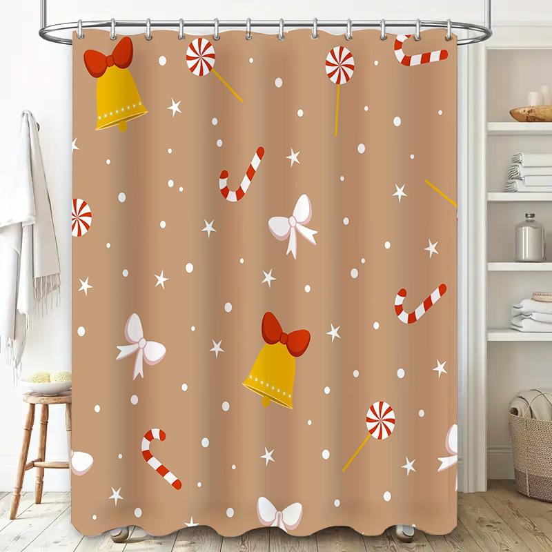 Elegant Christmas-Themed Bathroom Decor Shower Curtain With Candy Cane Design For Festive Holiday Season Home Decoration Accesso