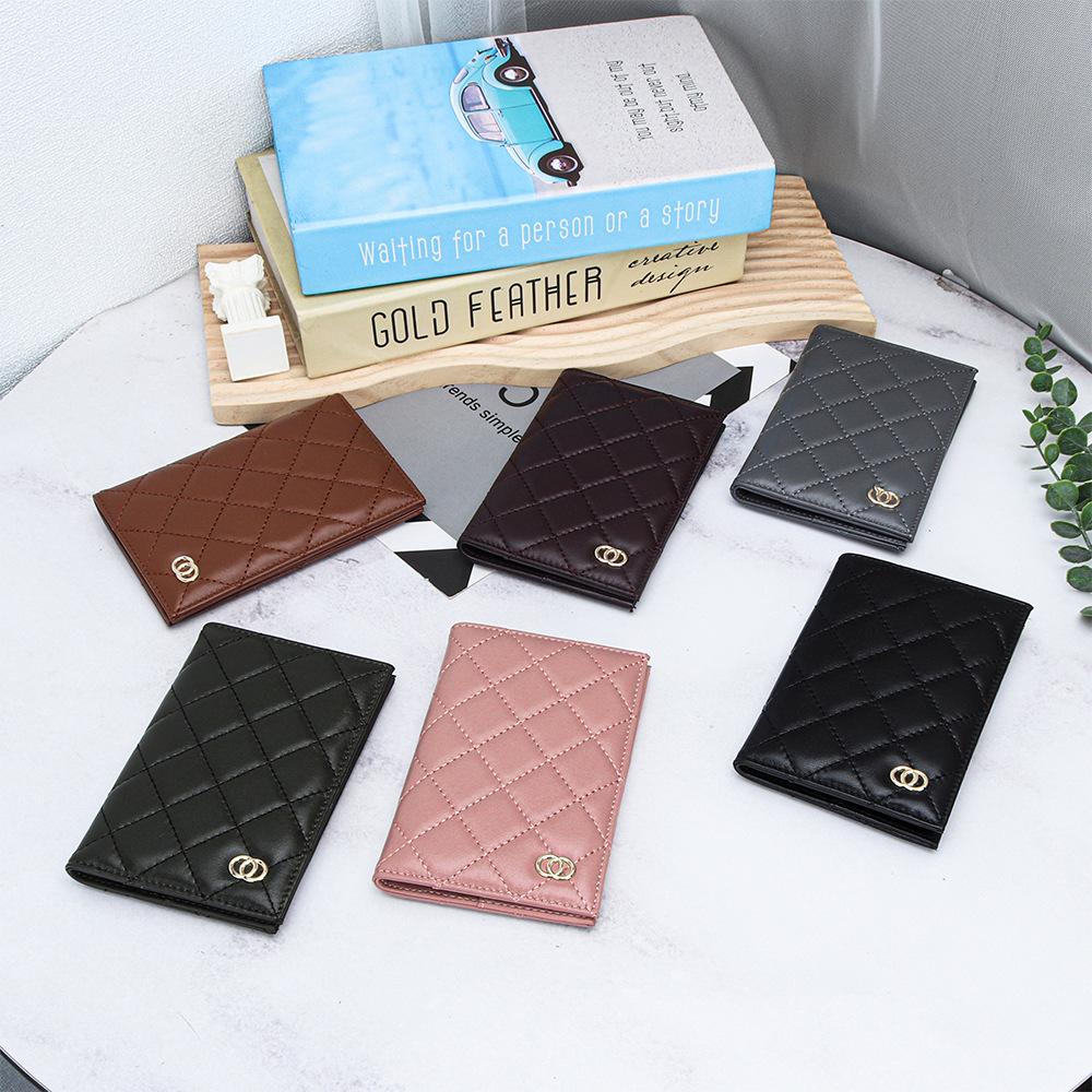 Chic Lambskin Diamond-Pattern Bi-Fold Passport & ID Wallet