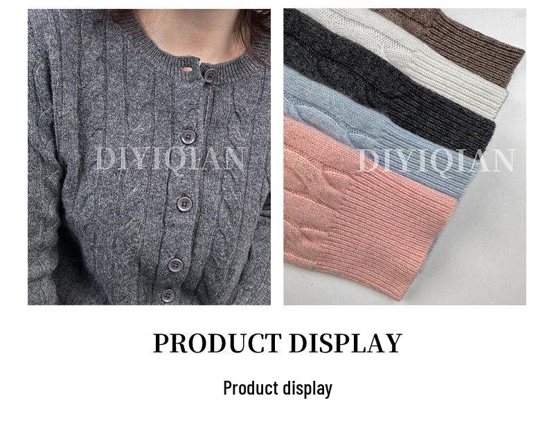 DIYIQIAN Damen Klassischer Retro Zopfmuster Woll-Cardigan - Herbst/Winter Rundhals Vielseitiges Oberteil