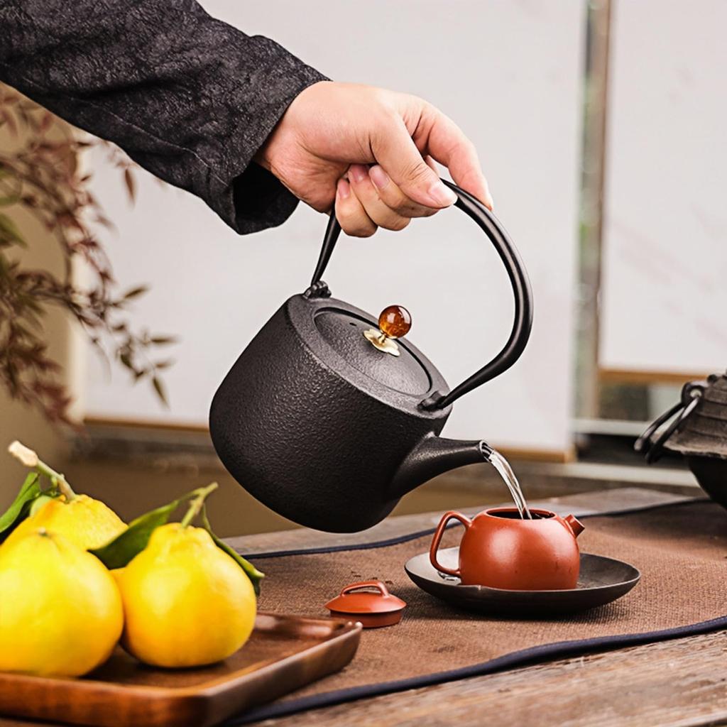 OULOVECO Cast Iron 1200ml Large Suitable for Direct Heat and Induction Includes 304 Stainless Steel Ideal for Tea Healthy and Gifting Teapot,