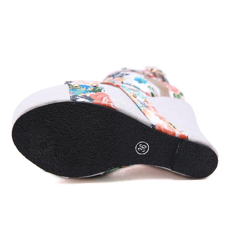 Eilyken Sandalias de plataforma de cuña a la moda de verano para mujer, zapatos con hebilla y correa de seda estampada, sandalias informales sexis para fiesta femenina, zapatos