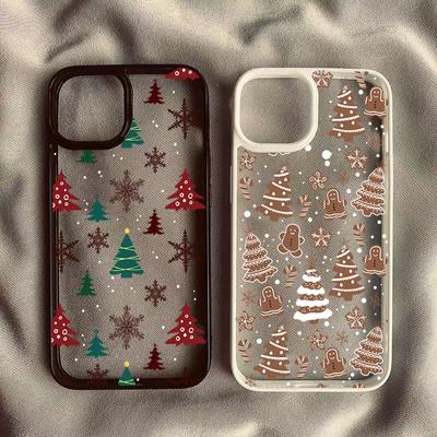 Weihnachtsbaum-Schneemann-Telefonhülle für iPhone 16 15 Pro Max Plus 14 13 12 11 Mini XR X XS Max 7 8 Plus SE2 Stoßfeste, klare Abdeckung