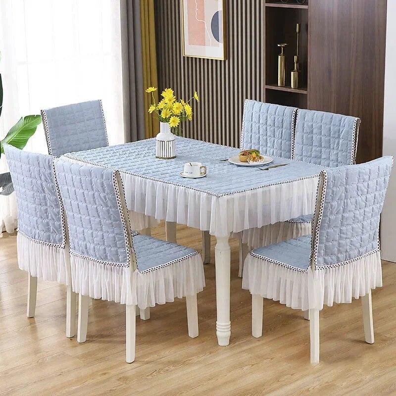Modern Simple Rectangular Dining Tablecloths Chair Cover Solid Color Lace Chair Cushion Home Chair Cover Seat Cushion Backrest