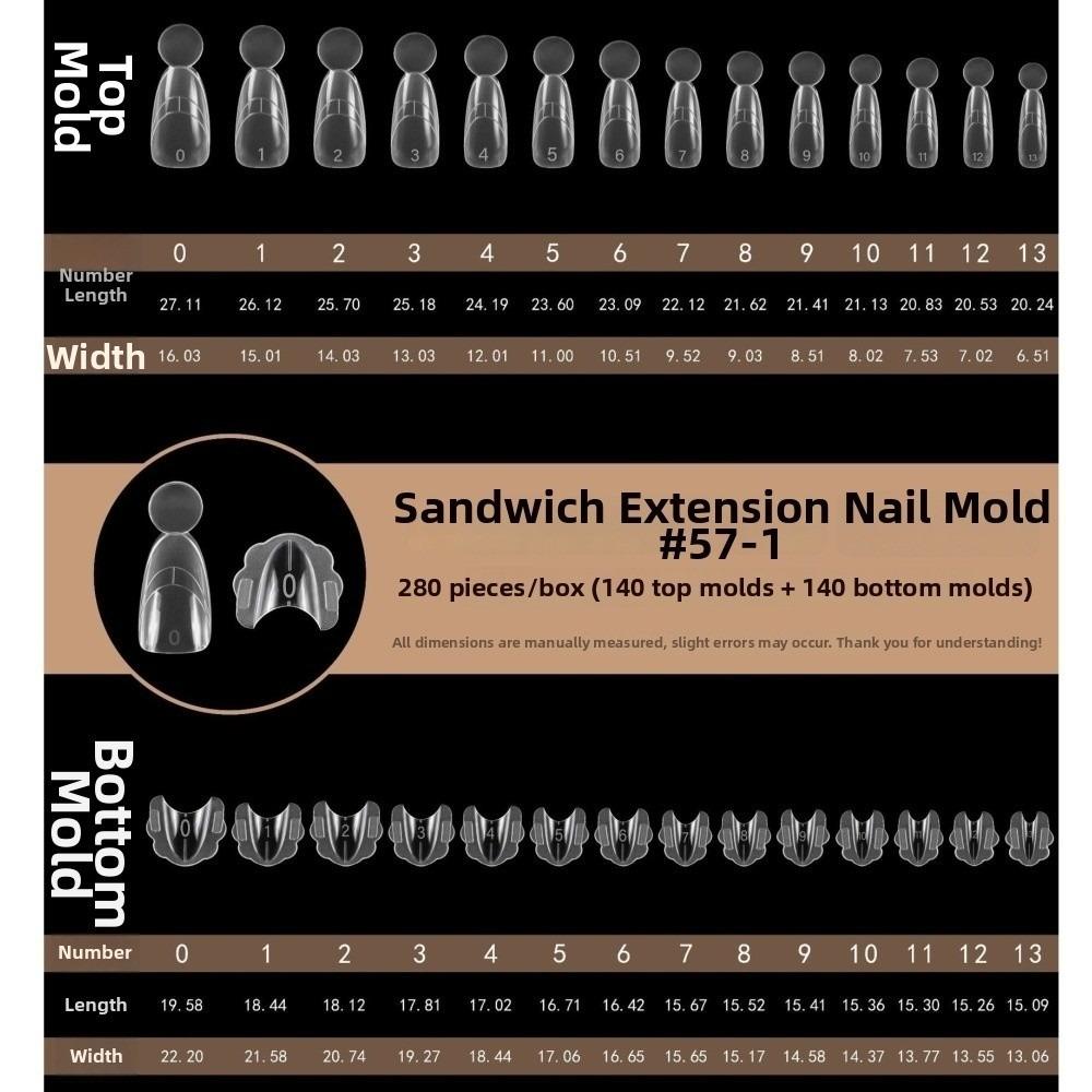 280pcs 14 Sizes Sandwich Dual Nail Forms Square Oval Acrylic Nail Extension  for Manicure Tools
