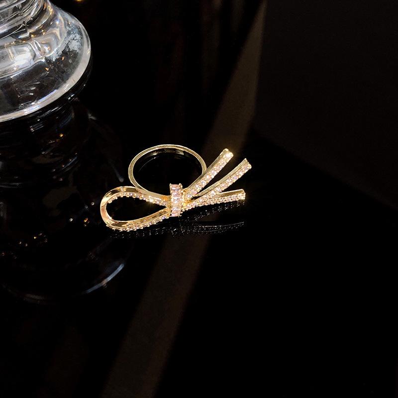 Korean Retro Bow Knot Adjustable Ring for Women: Elegant Micro-Inlaid Open Design Open Adjustable