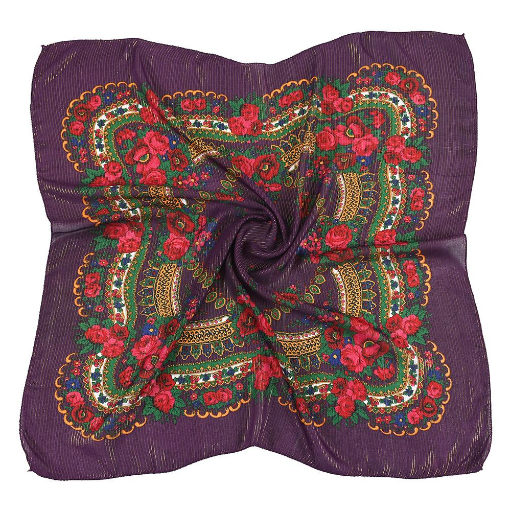85Cm Gold Yarn Square Russian Scarf Women Floral Printed Shawl Female Bandana Head Wrap Headband Scarves Handkerchief