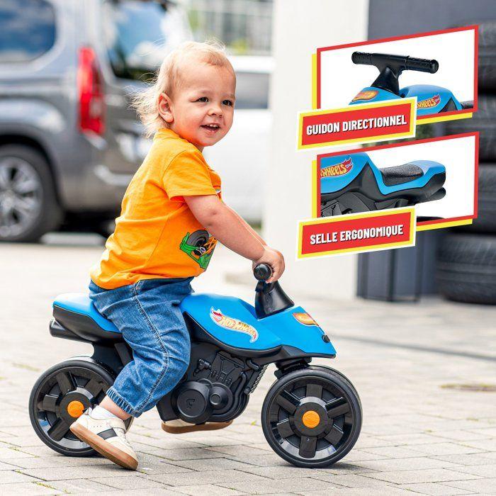 Draisienne - Larges roues - FALK - Moto Racing Hot Wheels - Plastique recyclé - Guidon directionnel - Bleu
