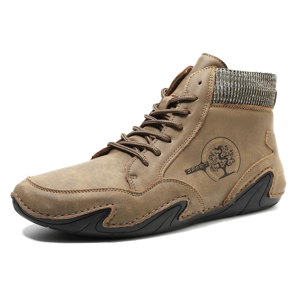 Mode 2024 Herren Winterstiefel Mode Lederstiefel Herren Herbst Winter Schnee Freizeitschuhe Herren Outdoor Leichte Knöchel Anti-Rutsch Warm Zapatos
