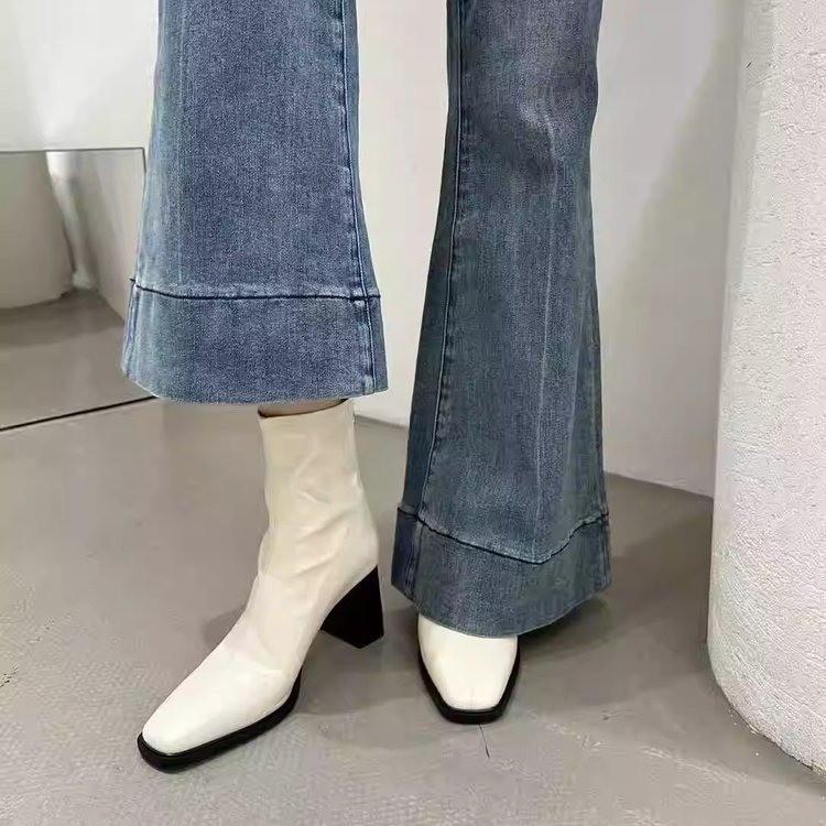 Fashion NEW Autumn Women Boots Genuine Leather Shoes Women Square Toe Chunky Heel Shoes Zip Short Modern Boots Belt Buckle Daily Shoes