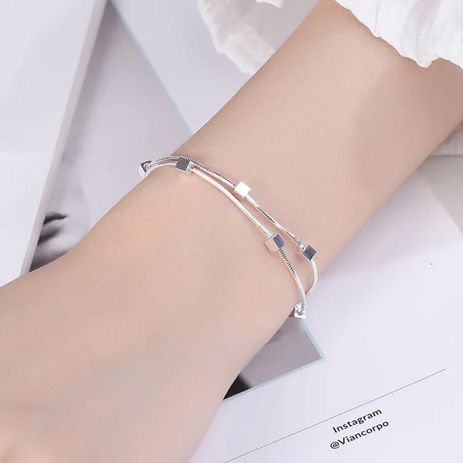 

New 925 Sterling Copper Creative square chain bracelets for women fashion high quality Zircon wedding party Christmas gifts 20cm 8inches
