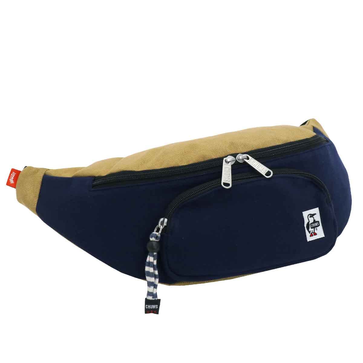 

Waist Bag Fanny Pack Sweat Nylon Navy x Beige [Chums] Men s