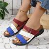 Fashion New Women's Mixed Color Wedges Slippers Summer Peep Toe Non Slip Beach Shoes Woman Buckle Decor Slippers Platform Roman Sandals