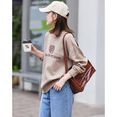 Round Neck Pullover Plus Velvet Thickened Sweatshirt for Women Loose and Slim Autumn New Pullover Top