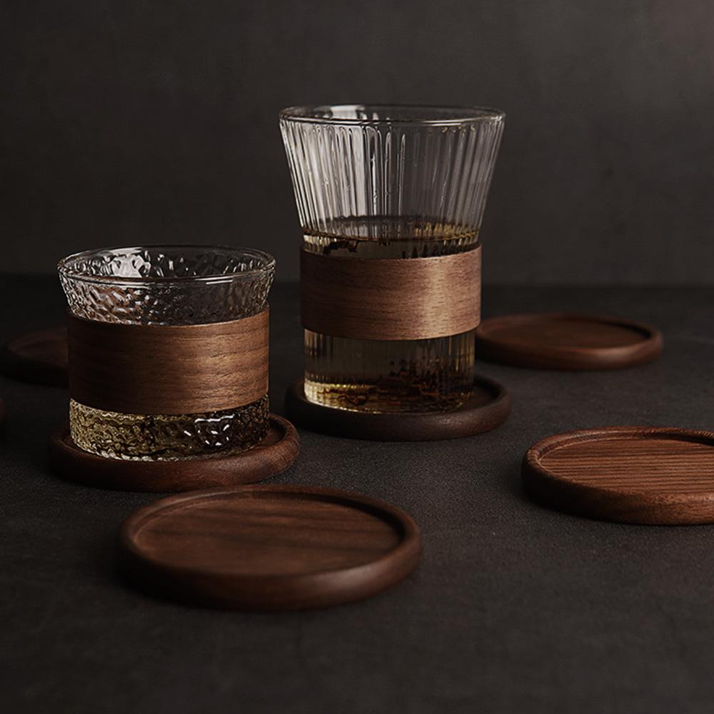 Black Walnut Coaster Wooden Tea Ceremony Coaster Round Cup Holder Non-slip Insulated Coaster Coffee Cup Insulated Mat