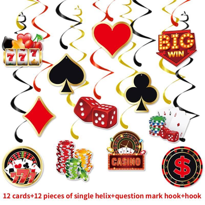 Party Spiral Paper Hangings With Poker Chips Design For Festive Venue Decoration