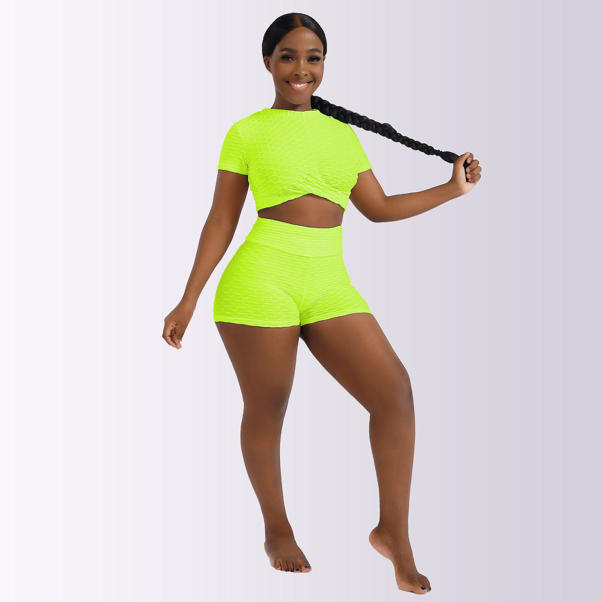 

Женский спортивный комплект в европейском и американском стиле: Шорты и укороченный топ для йоги Medium