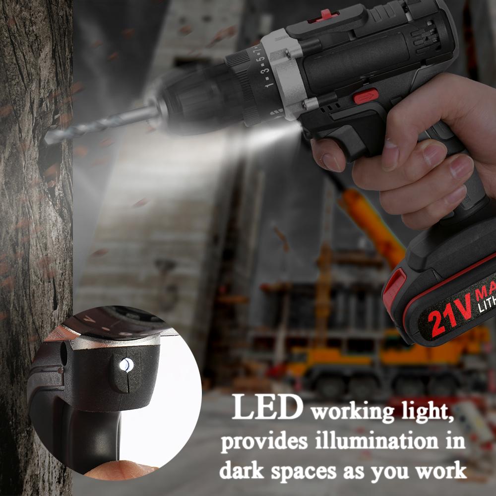 21V Multifunctional Electric   Cordless Drill High-power Lithium Battery Wireless Re able Hand Drills Home   Electric Power Tools