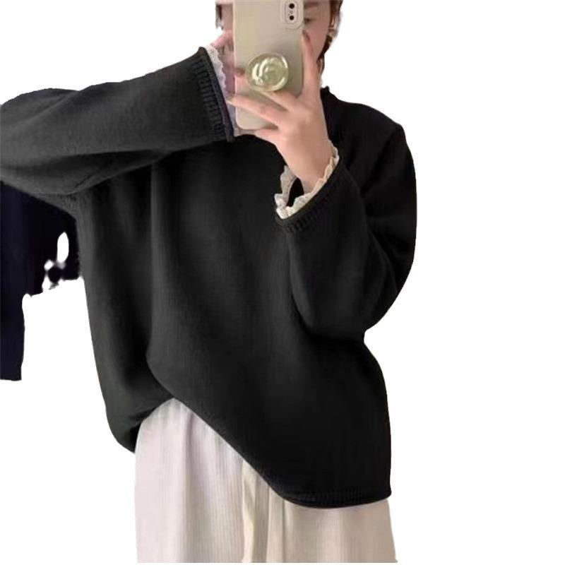 Women's Sweater Autumn/Winter New Lace Edge Long Sleeve Loose Base Knitted Sweater