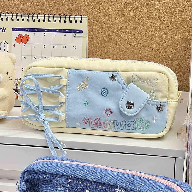 Trousse à Crayons Mignonne Étoile Note de Musique Grande Capacité Pochette en Toile de Niche Étudiantes Collège Kawaii Sacs de Rangement pour Papeterie
