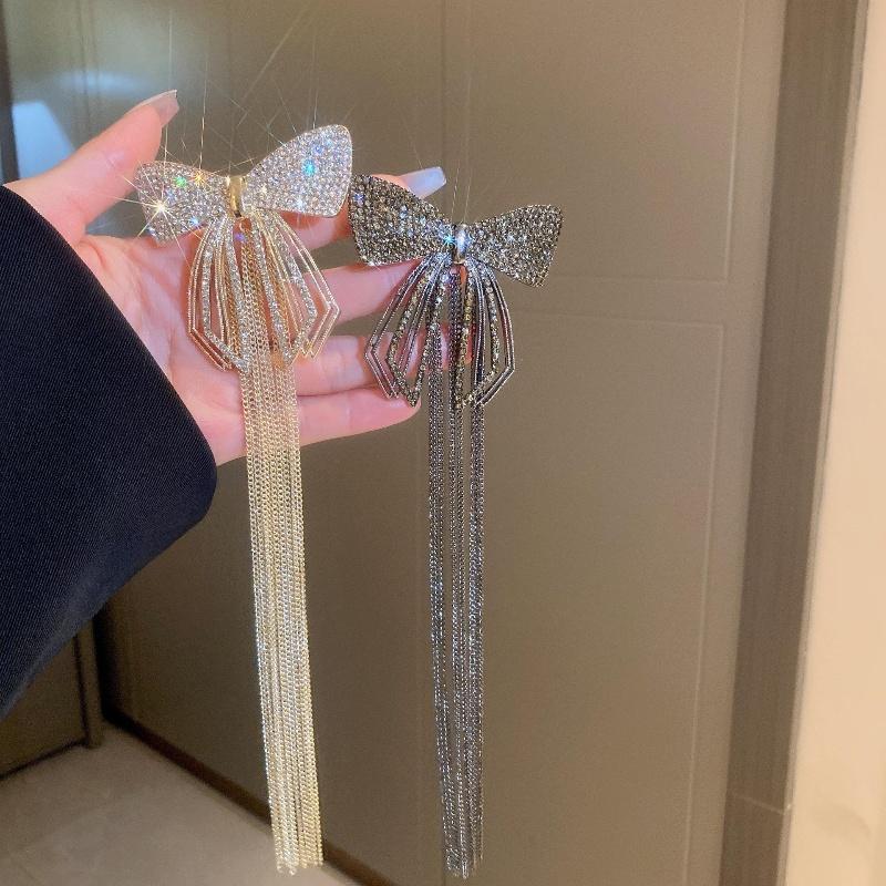 New Fashion Bow Tassel Hair Clips for Women Delicate Sparkly Rhinestone Ponytail Hairpin Large Size Headwear Hair Accessories