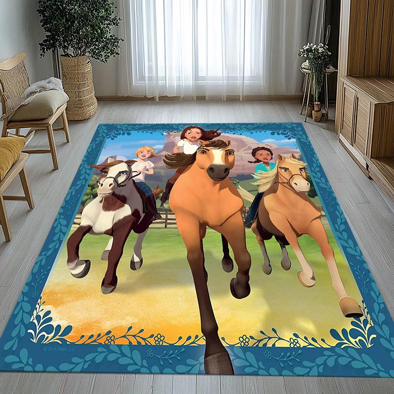 Cartoon Spirit Riding Free Horses Living Room Non-Slip Area Rug Soft Carpet for Bedroom Kids Playroom Sofa,Home Decor Doormat