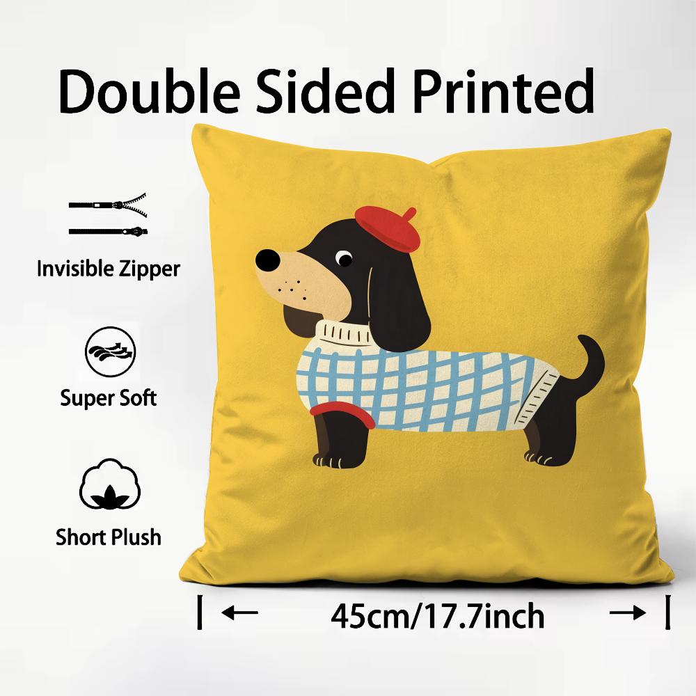 Cute Dachshund Cushion Cover Plush Fabric Soft Double-Sided Printed Sofa Warm Winter Home Child Gift Pillow Case