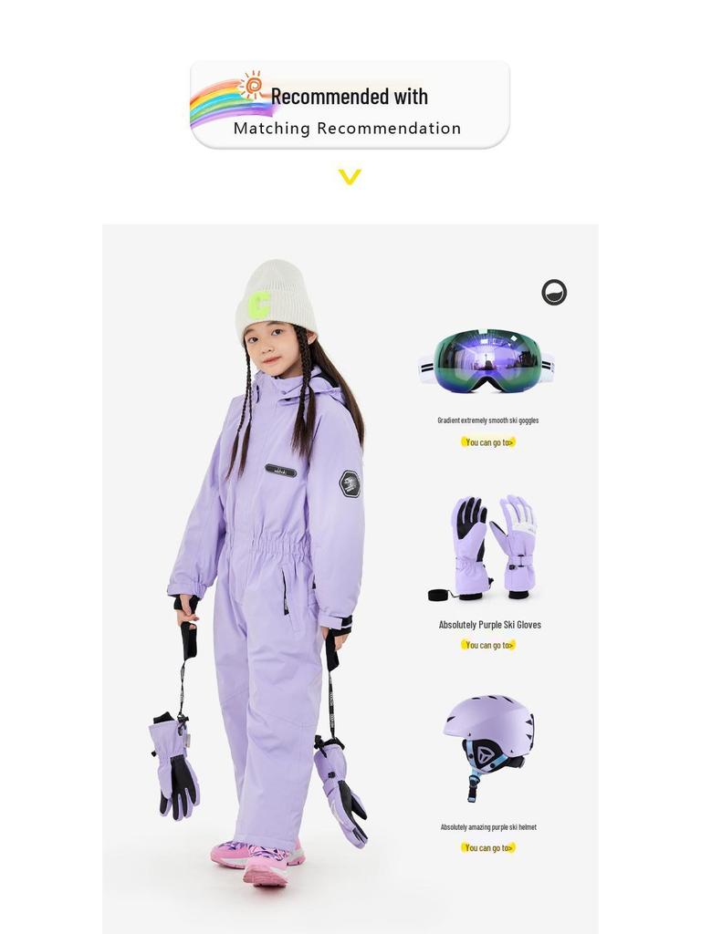 Oddivski Unisex Children's Cartoon Ski Suit - Warm, Waterproof, Windproof One-Piece for Indoor Skiing.