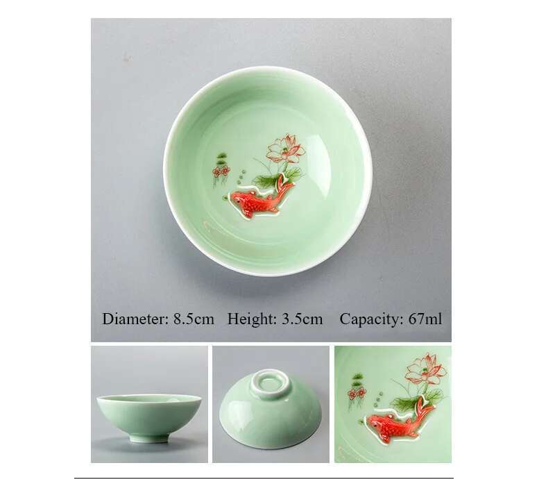Chinese  Tea Cup Porcelain Celadon Fish Tea cup Set Teapot Drinkware Ceramic China Kung Fu Tea Set Ceramic cup Chinese