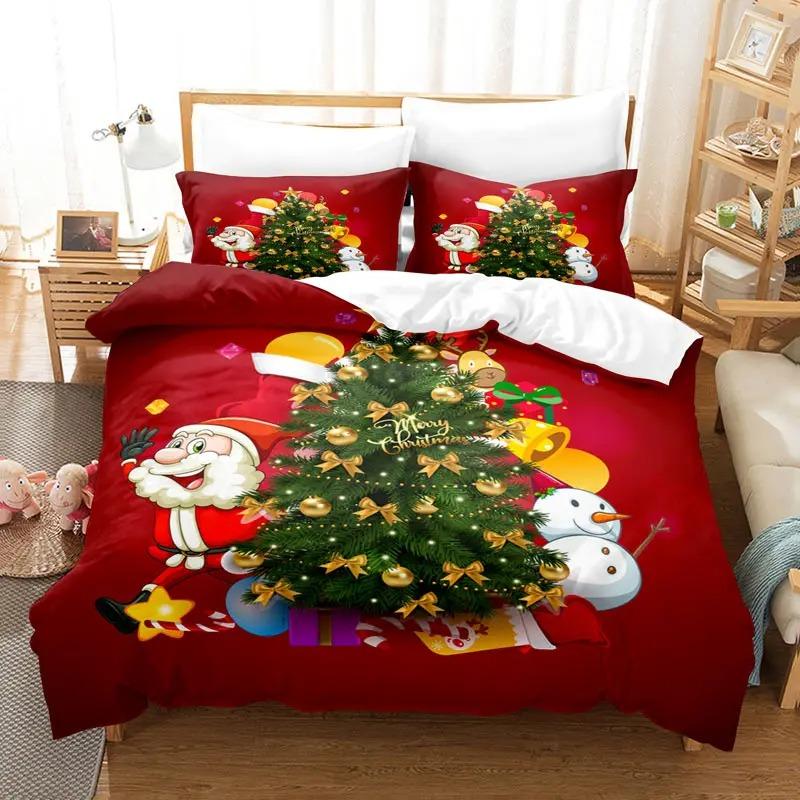 3D Christmas Duvet Cover Set Red Colour Merry Christmas Theme Tree Gift Pattern For Kids Teens Adult Bedding Set King Queen Size