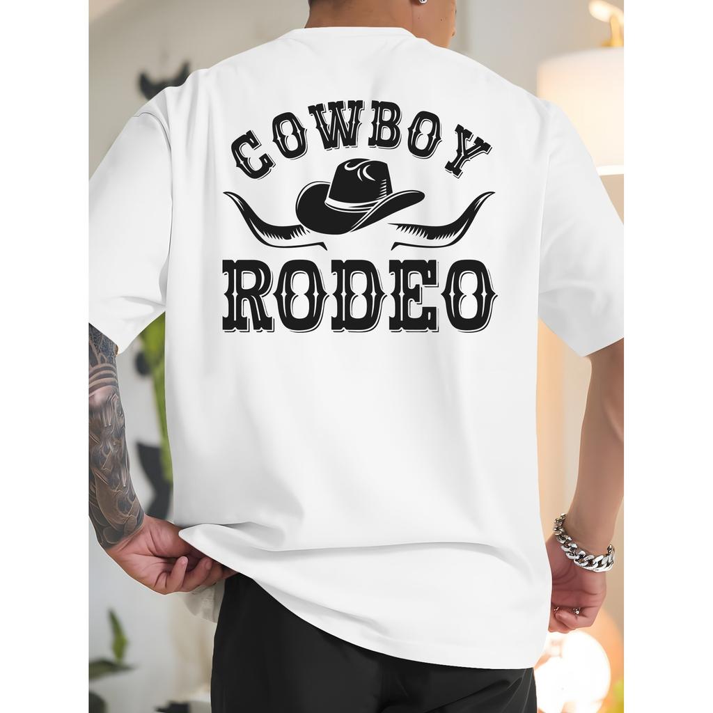 Cowboy Rodeo Graphic Tee Men's Casual Summer Short Sleeve Crew Neck Cotton T-Shirt