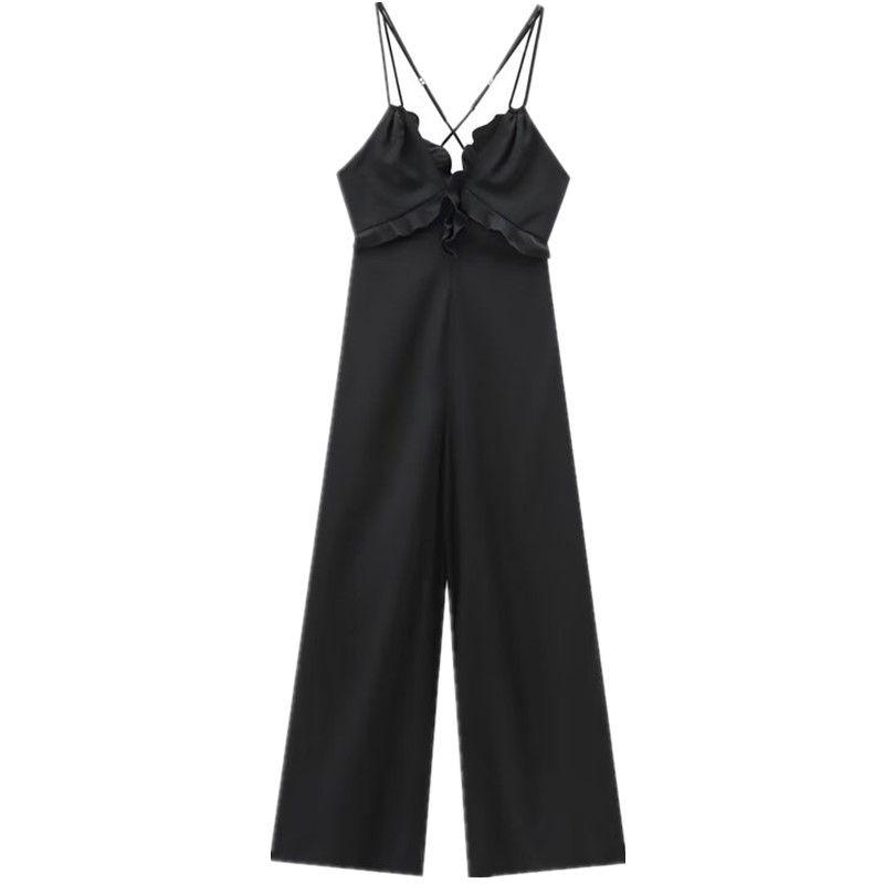 

Модный стиль 2024 Осень Новая женская одежда Стильный черный комбинезон с перекрестными бретелями 8489959 Black L
