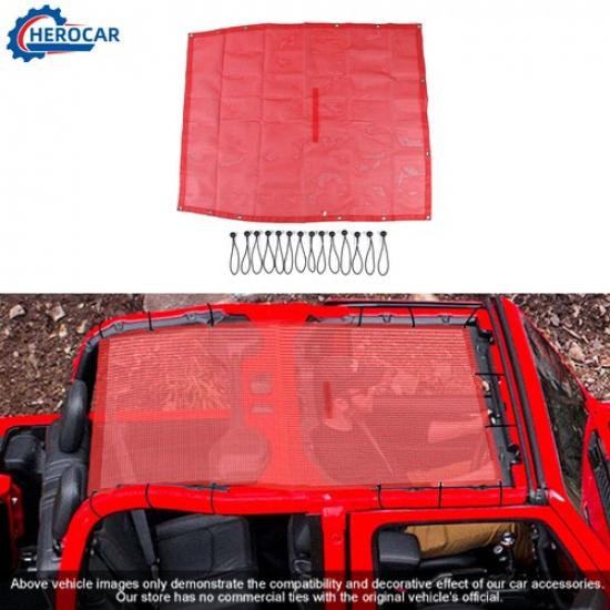 Car Sunshade Soft Panel Top Cover Net for Jeep Wrangler JL 2-Door 2018-23 Red