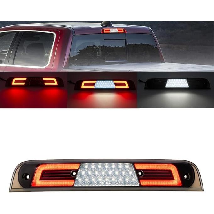 RAM 1500 LED 3Rd Brake Light For 2024 2025 RAM 1500 Rebel HFE Laramie Red Lens Third High Mount Stop Brake Lamps White LED Rear Center Roof