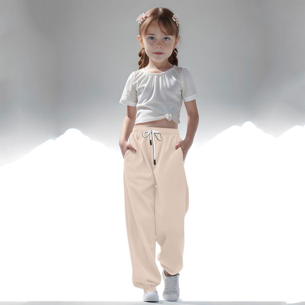 Children's Fashion Solid Colour Casual Pants Sweatpants Trousers Drawstring Elastic Waist Drawstring Drawstring Drawstring Pants