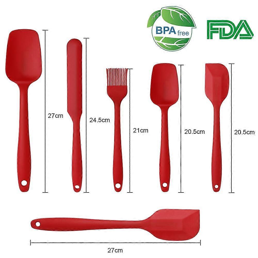 Silicone Spatulas Spoons Set, 6Pcs Silicone Kitchen Utensils Including Rubber Spatula, Silicone Basting Pastry Brush, Spoon Set Non-Stick,red
