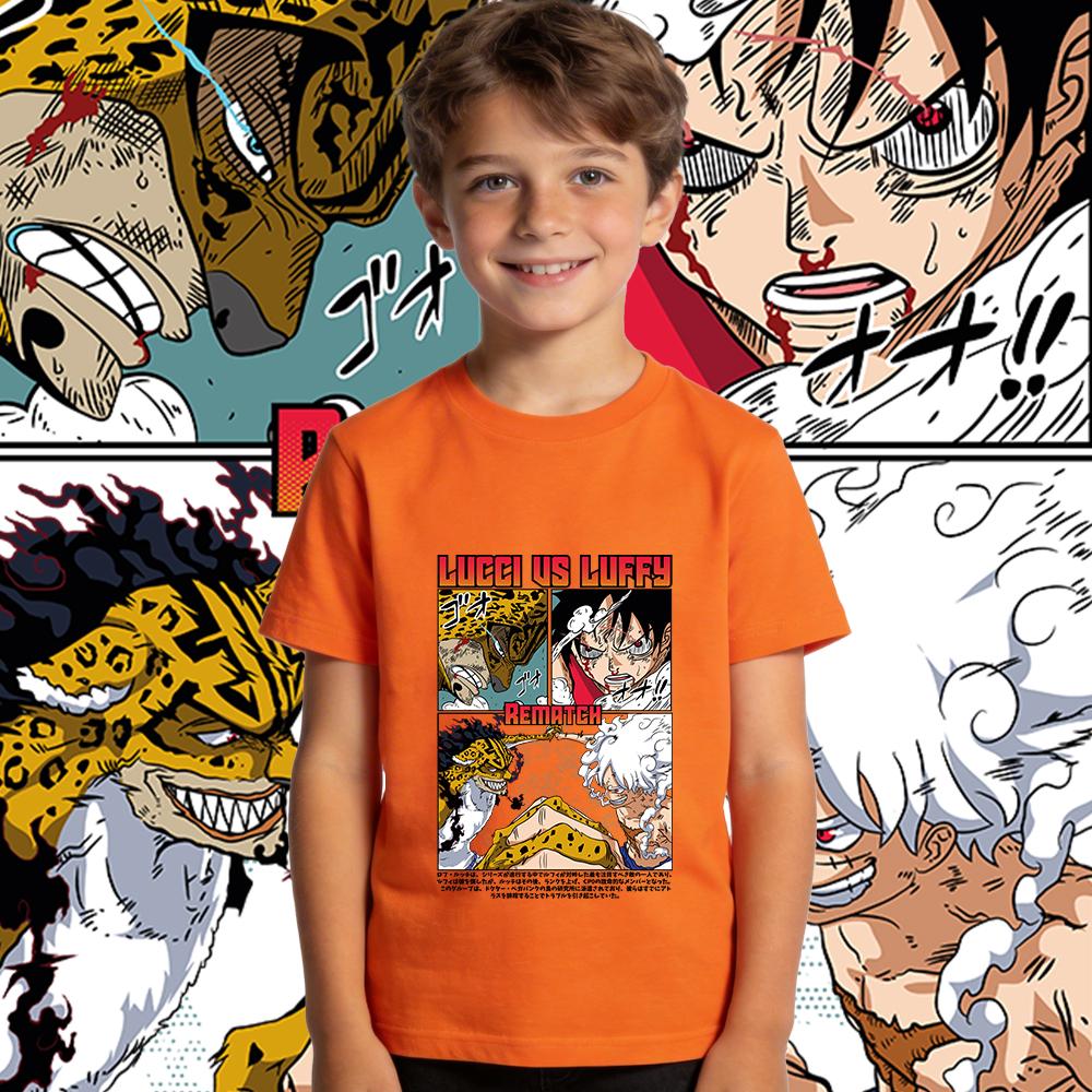 One Piece Luffy x Lucci Anime Print Boys Girls Cotton T Shirt Casual Kids Tee Top Soft Summer Clothes