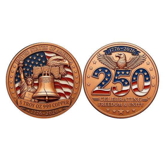 250th Anniversary Usa Commemorative Coin 1776-2026 Metal Patriotic Collectible Coin 1 Pc