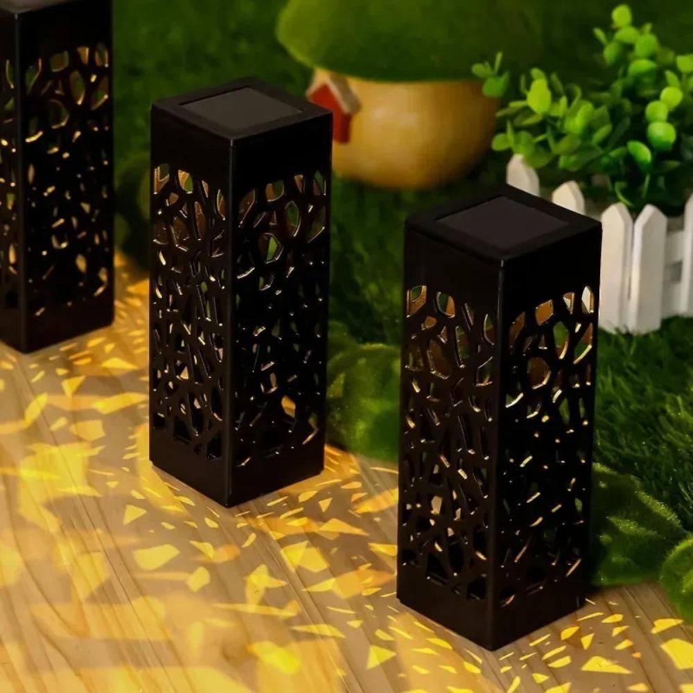 Solar Garden Pathway Lights Waterproof LED Lawn Lamps with Unique Hollow Patterns Sensor for Outdoor Decorative Illumination