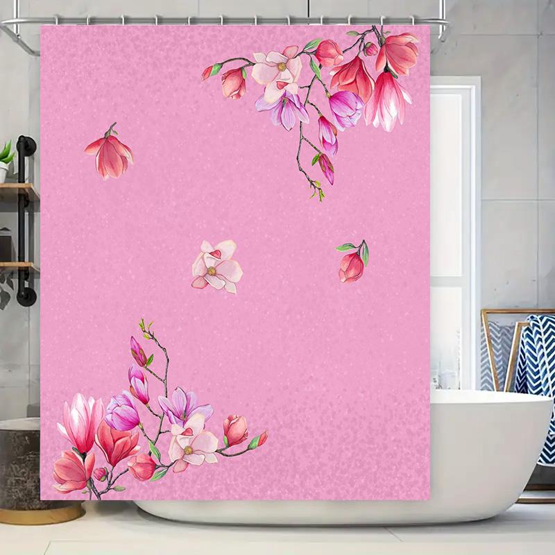 

Delightful Pink Blossom Shower Curtain Lavender And Rose Print Decorative Bath Linen Made From High-Quality Polyester Fabric For W60H190(CM)-1 Pcs