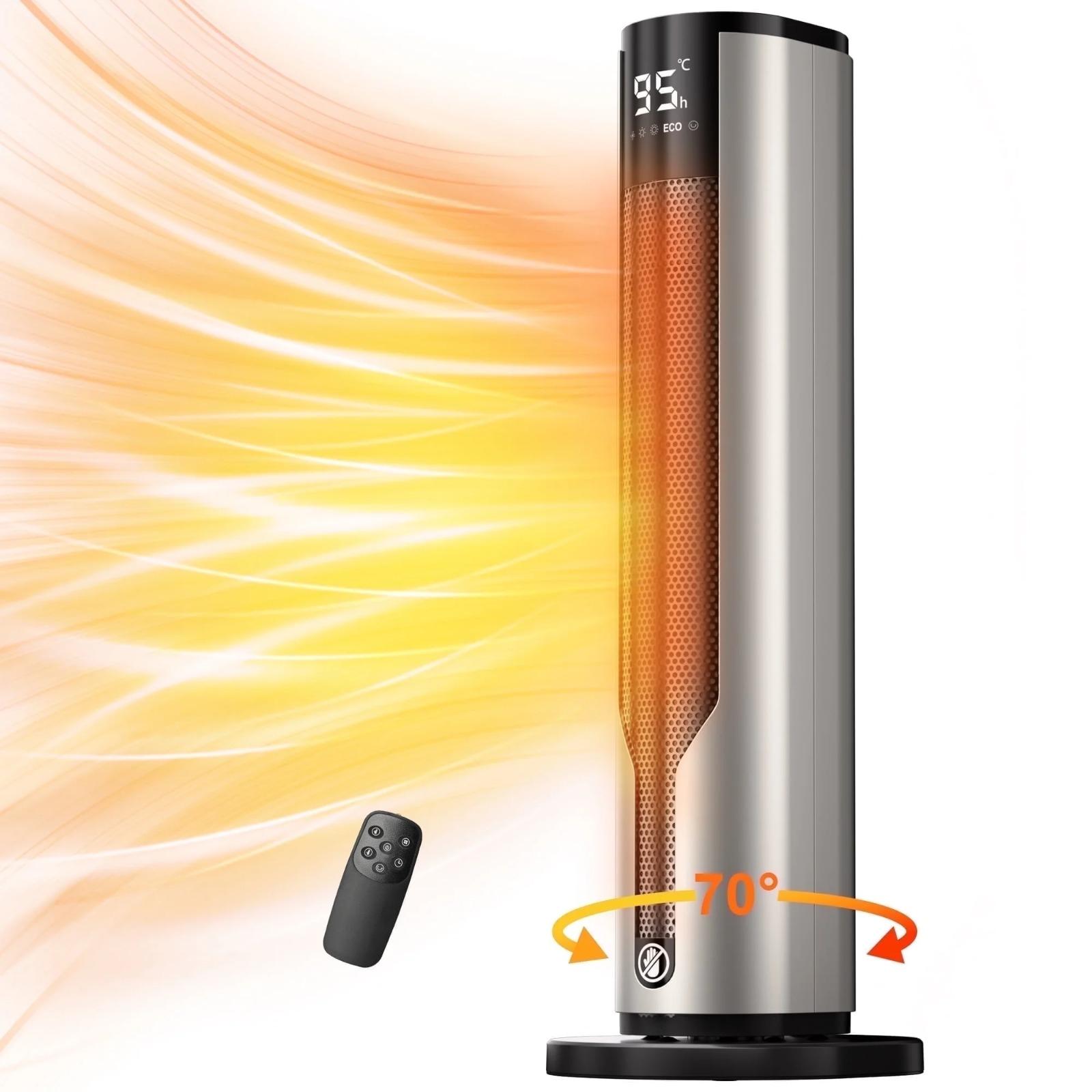 

Space Heater, 1500W PTC Electric Heater With Thermostat, 70° Oscillation Timer for Indoor Bedroom срібний