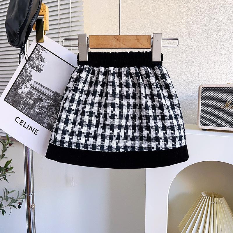 Set Jachetă și Fustă în Carouri cu Fundă pentru Copii - Toamnă/Iarnă Stil Coco