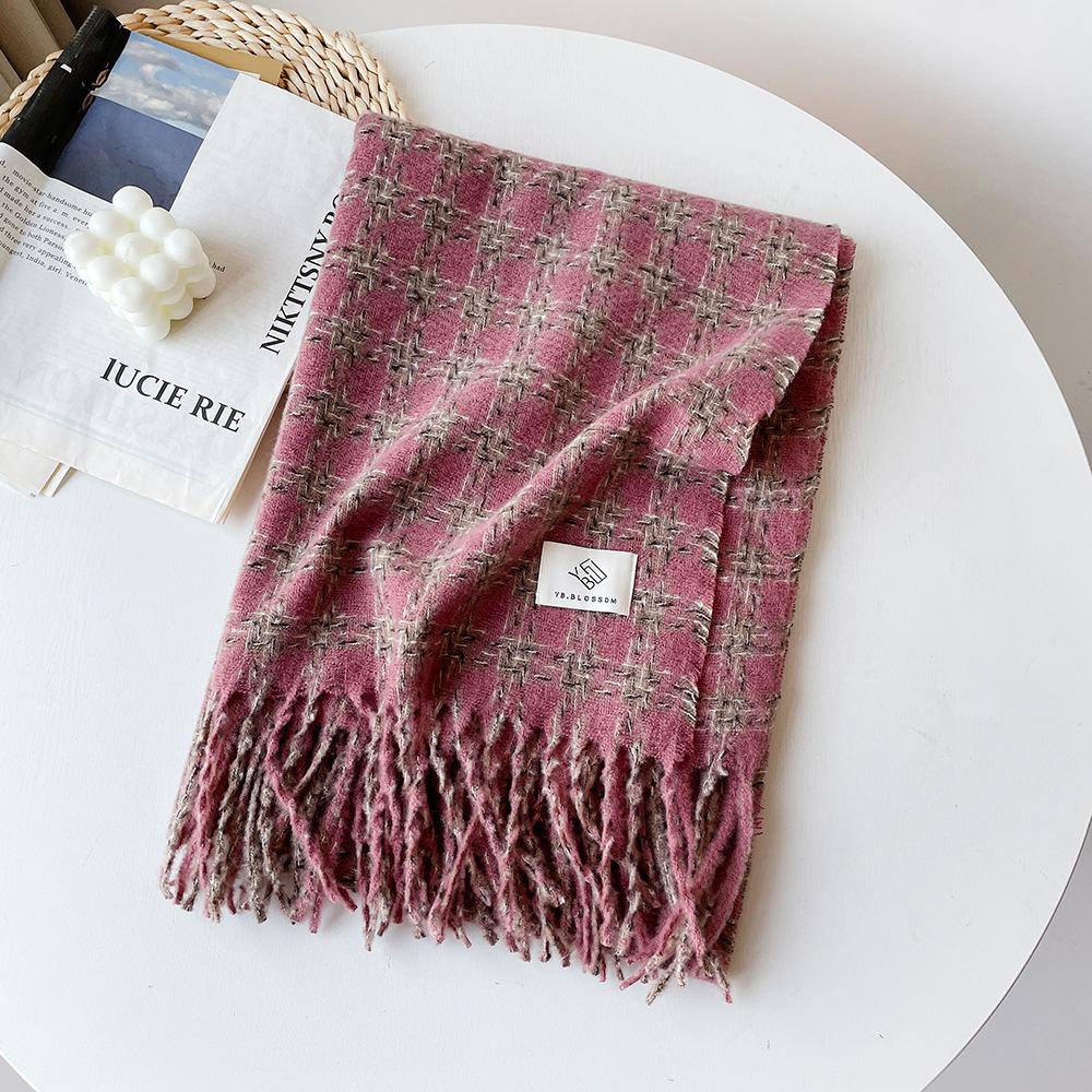 Circle Yarn Thousand Bird Plaid Shawl Scarf Women's Winter High-end Atmosphere Black British Style Scarf Shawl