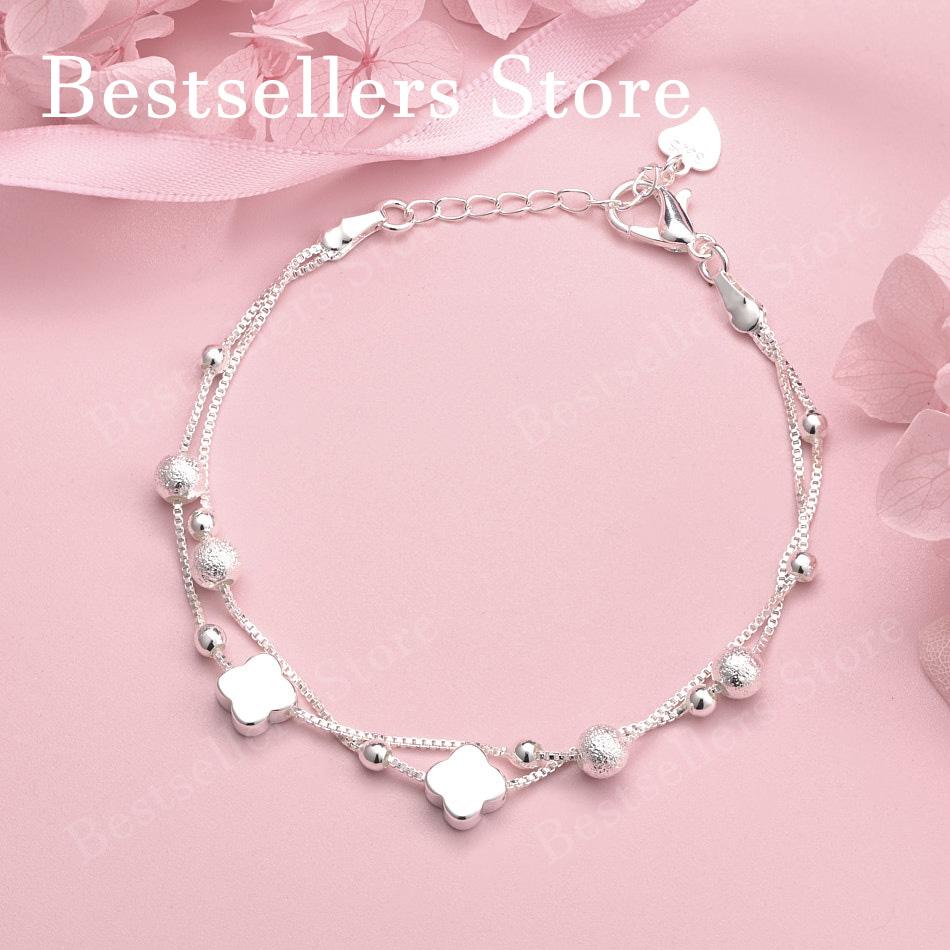 925 sterling silver 8-inch exquisite clover bead bracelet for women's parties, fashionable wedding jewelry accessories