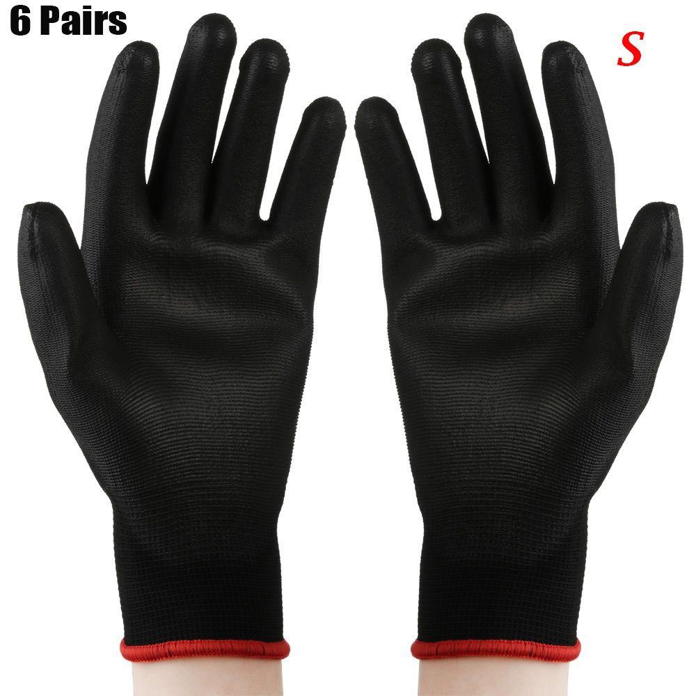 1/6 Pairs Safety PU Black Labor Protection Polyurethane Work Gloves Coated