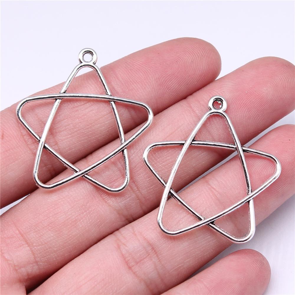 20pcs Charms Hollow Pentagram Star Antique Bronze Silver Color Pendants Antique Jewelry Making DIY Handmade Craft