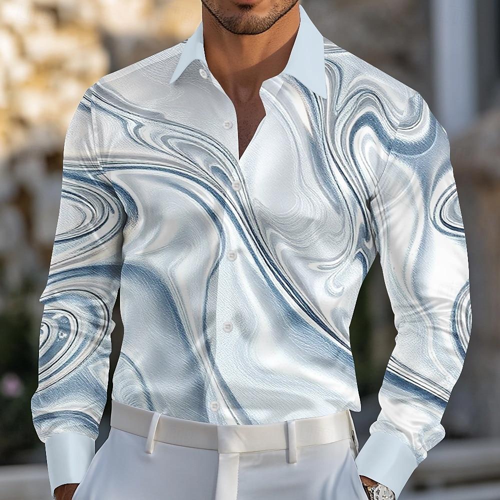 Men's Gradient Waves Marble Shirt Dress Shirt Long Sleeve Fashion Casual Summer Spring Fall Turndown Button Up Shirts
